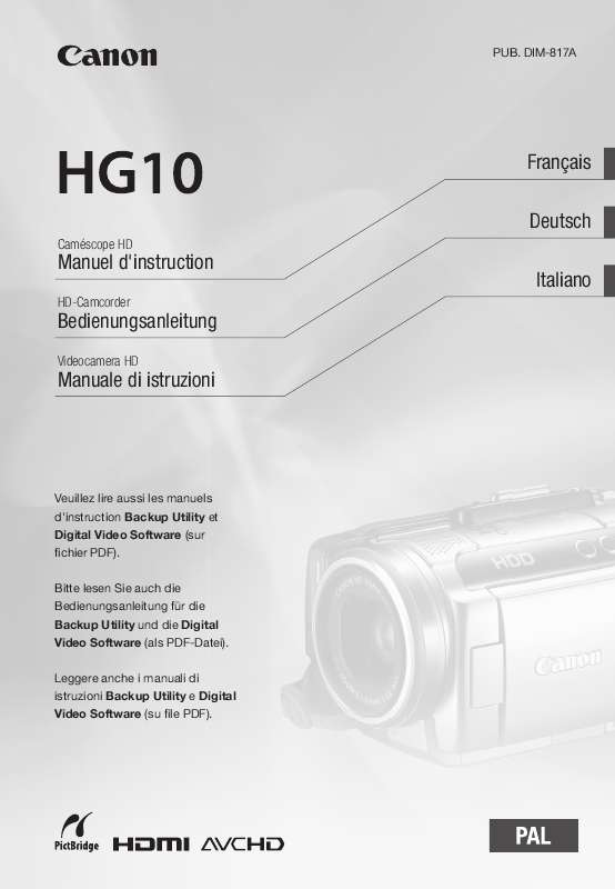 Guide utilisation CANON HG10  de la marque CANON