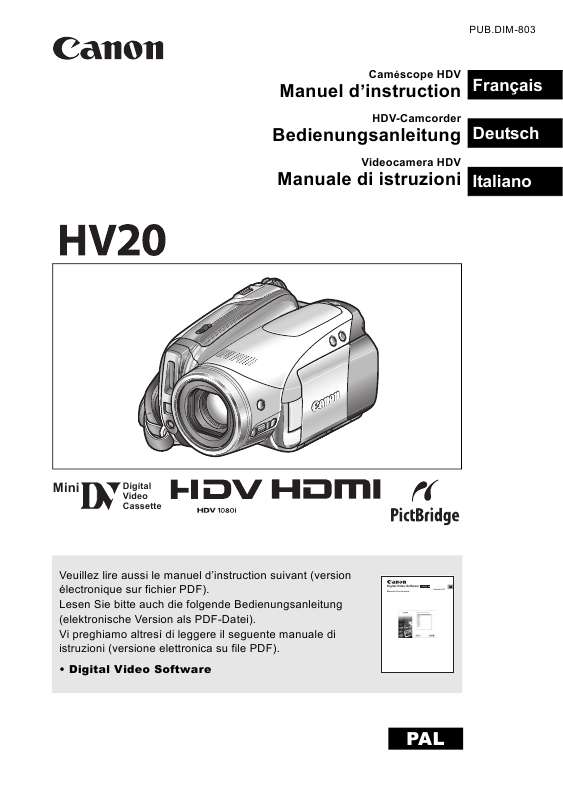 Guide utilisation CANON HV20  de la marque CANON