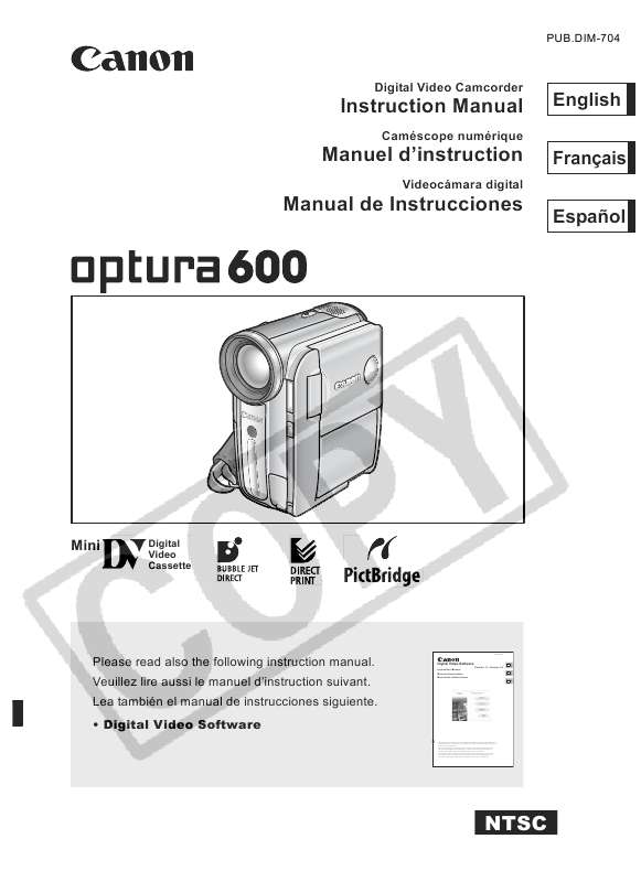 Guide utilisation CANON OPTURA 600  de la marque CANON
