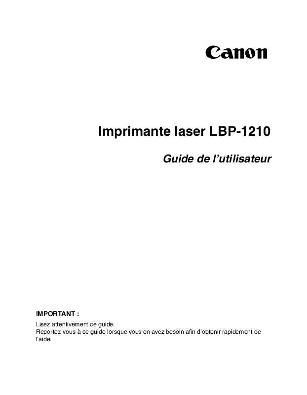 Guide utilisation CANON LASER SHOT LBP-1210  de la marque CANON