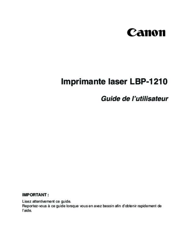 Guide utilisation CANON LASER SHOT LBP1210  de la marque CANON