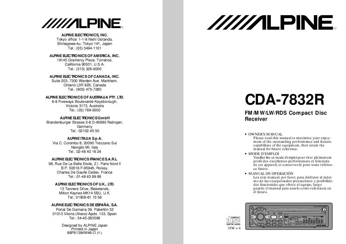 Guide utilisation ALPINE CDA-7832R  de la marque ALPINE