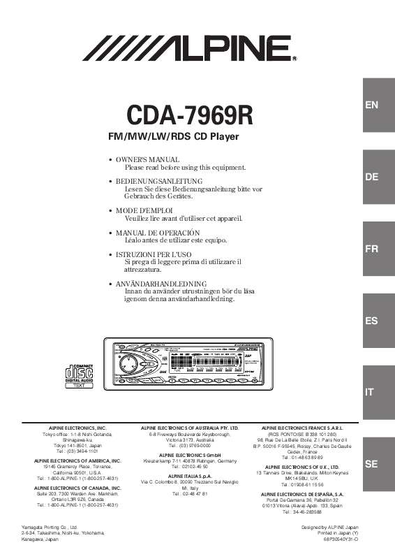 Guide utilisation ALPINE CDA-7969R  de la marque ALPINE