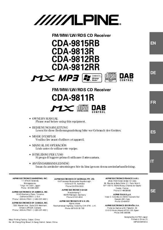 Guide utilisation ALPINE CDA-9812RB  de la marque ALPINE