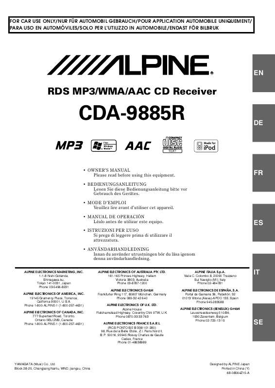 Guide utilisation ALPINE CDA-9885R  de la marque ALPINE