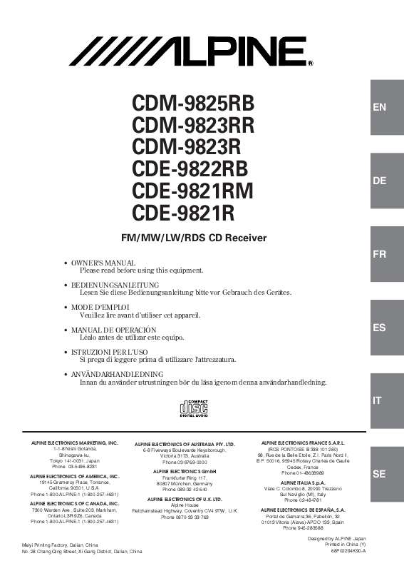 Guide utilisation ALPINE CDE-9822RB  de la marque ALPINE