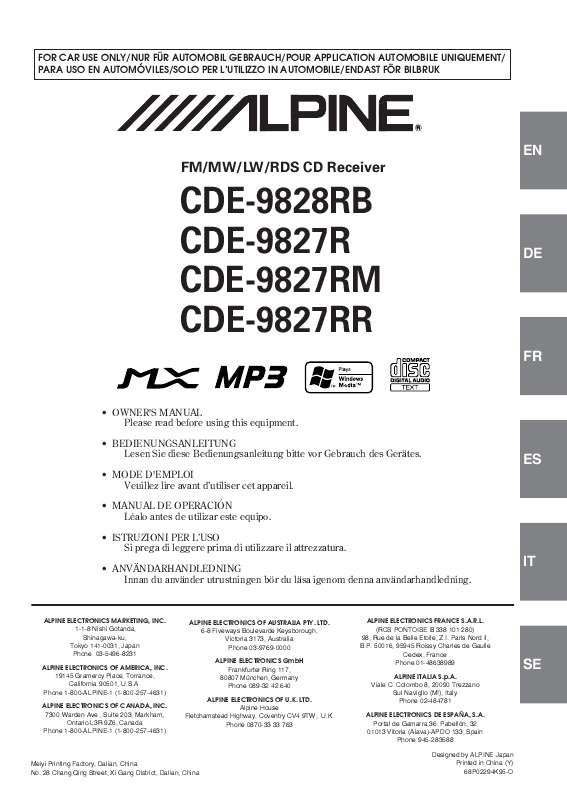 Guide utilisation ALPINE CDE-9827R  de la marque ALPINE