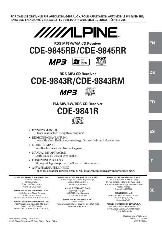Guide utilisation ALPINE CDE-9845RB  de la marque ALPINE