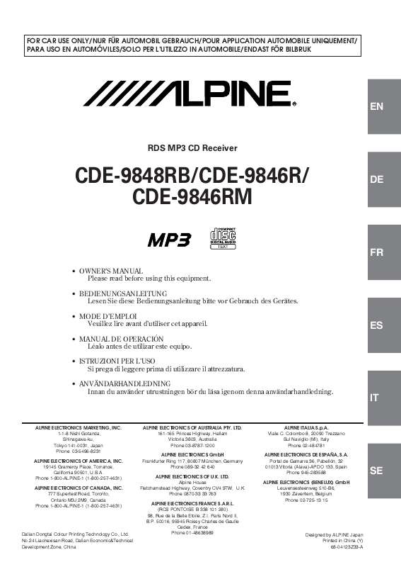 Guide utilisation ALPINE CDE-9846R  de la marque ALPINE
