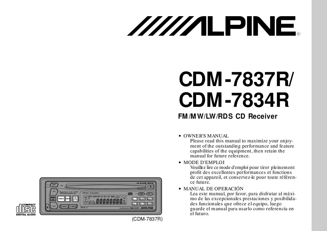 Guide utilisation ALPINE CDM-7834R  de la marque ALPINE