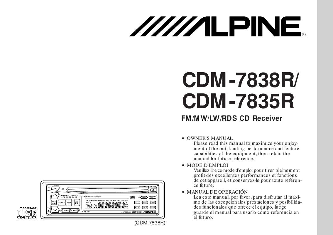 Guide utilisation ALPINE CDM-7835R  de la marque ALPINE