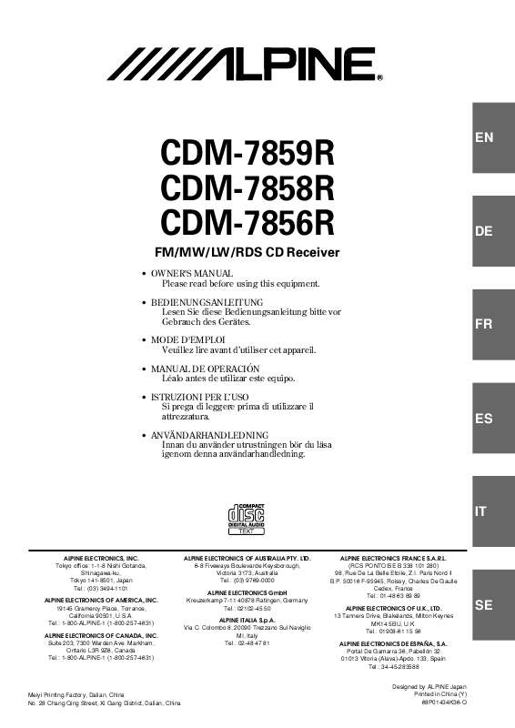 Guide utilisation ALPINE CDM-7856R  de la marque ALPINE