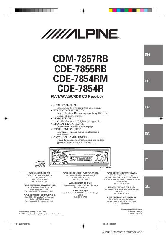 Guide utilisation ALPINE CDM-7857RB  de la marque ALPINE