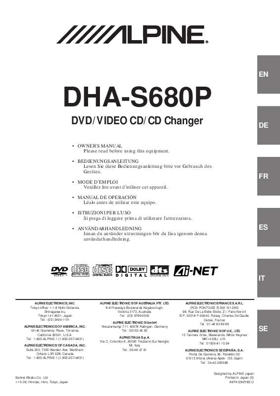 Guide utilisation ALPINE DHA-S680P  de la marque ALPINE