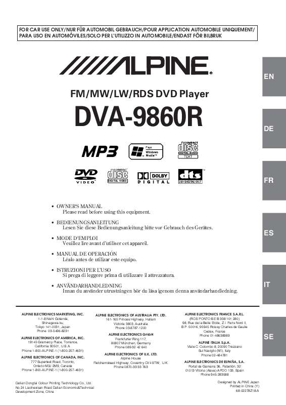 Guide utilisation ALPINE DVA-9860R  de la marque ALPINE
