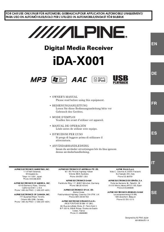 Guide utilisation ALPINE IDA-X001  de la marque ALPINE