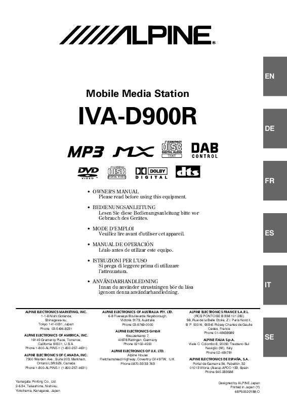 Guide utilisation ALPINE IVA-D900R  de la marque ALPINE