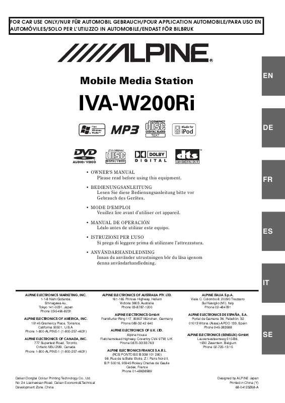Guide utilisation ALPINE IVA-W200RI  de la marque ALPINE