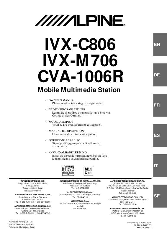 Guide utilisation ALPINE IVX-C806R  de la marque ALPINE