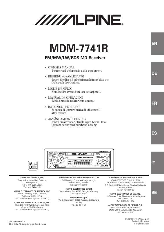 Guide utilisation ALPINE MDM-7741R  de la marque ALPINE
