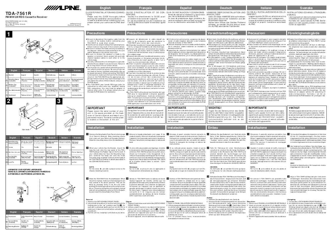 Guide utilisation ALPINE TDA-7561R  de la marque ALPINE