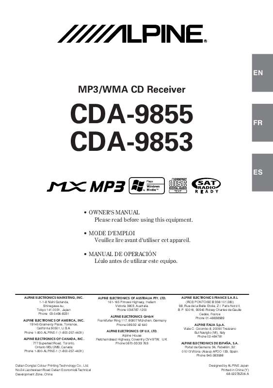 Guide utilisation ALPINE CDA-9853  de la marque ALPINE