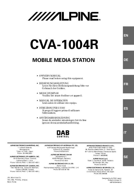 Guide utilisation ALPINE CVA-1004R  de la marque ALPINE