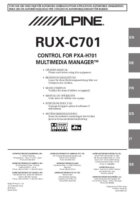 Guide utilisation ALPINE RUX-C701  de la marque ALPINE