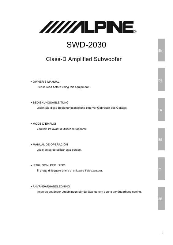 Guide utilisation ALPINE SWD-2030  de la marque ALPINE