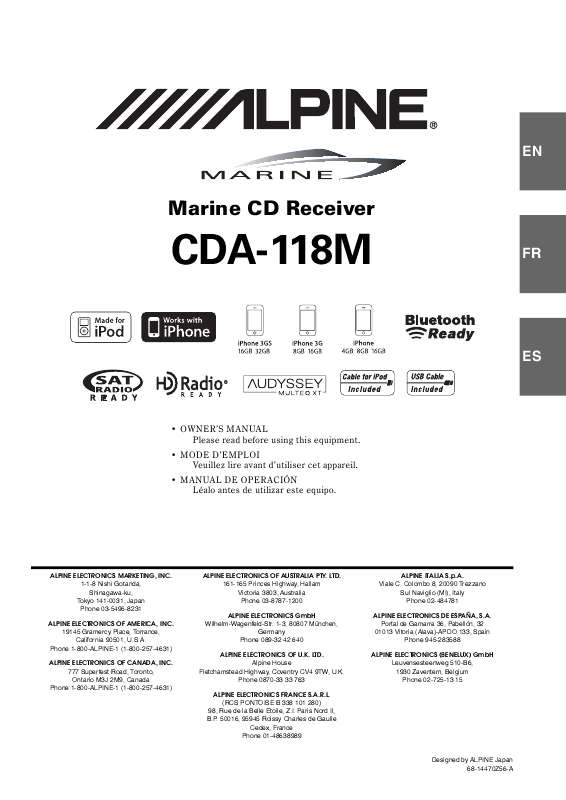 Guide utilisation ALPINE CDA-118M  de la marque ALPINE