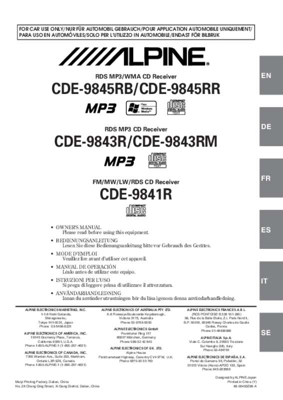 Guide utilisation ALPINE CDE-9843  de la marque ALPINE