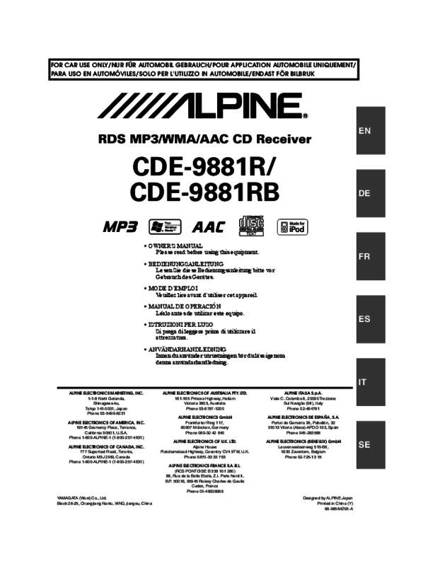 Guide utilisation ALPINE CDE-9881R_2  de la marque ALPINE