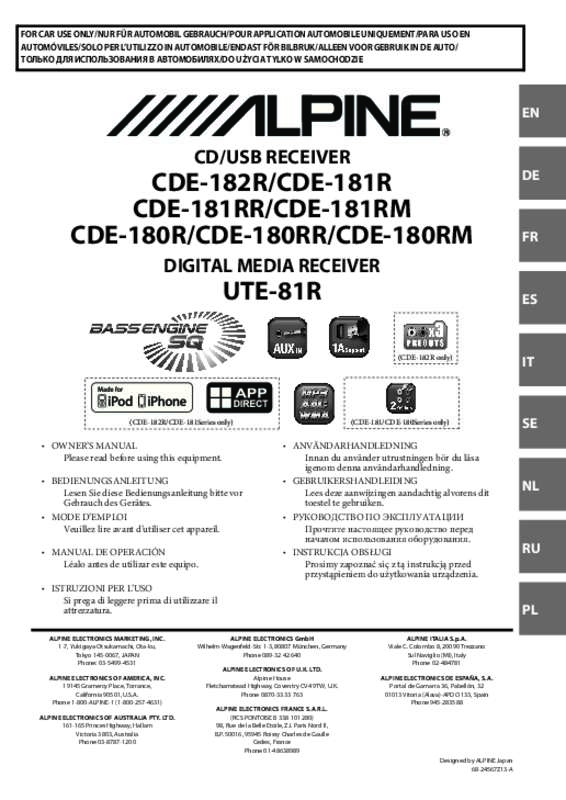 Guide utilisation ALPINE CDE-182R  de la marque ALPINE