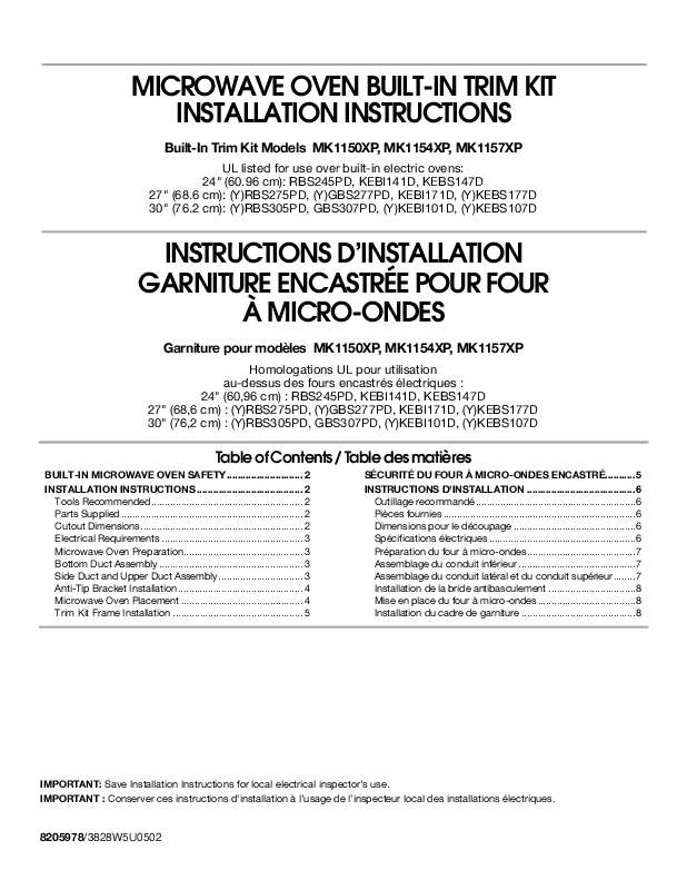Guide utilisation WHIRLPOOL MT4155SPS  - INSTALLATION 11-5 de la marque WHIRLPOOL
