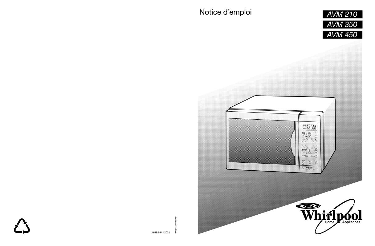 Guide utilisation WHIRLPOOL AVM 210 WP W  - MODE D'EMPLOI de la marque WHIRLPOOL