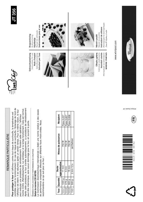 Guide utilisation WHIRLPOOL JT 356 BLACK  - MODE D'EMPLOI de la marque WHIRLPOOL