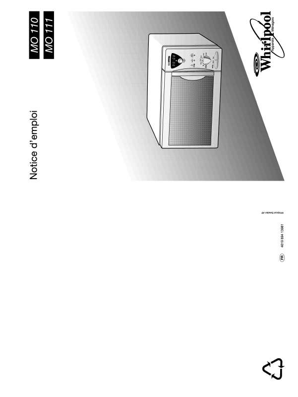 Guide utilisation WHIRLPOOL MO 111 WH  - MODE D'EMPLOI de la marque WHIRLPOOL