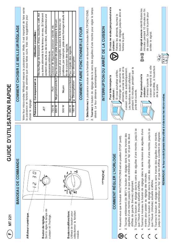 Guide utilisation WHIRLPOOL MT 221/BLUE  - MODE D'EMPLOI de la marque WHIRLPOOL