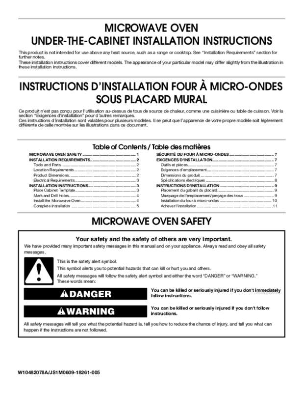 Guide utilisation WHIRLPOOL WMC10007AW  - INSTALLATION GUIDE de la marque WHIRLPOOL