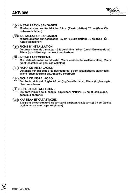 Guide utilisation WHIRLPOOL AKB 086 IX  - TABLEAU DE PROGRAMMES de la marque WHIRLPOOL