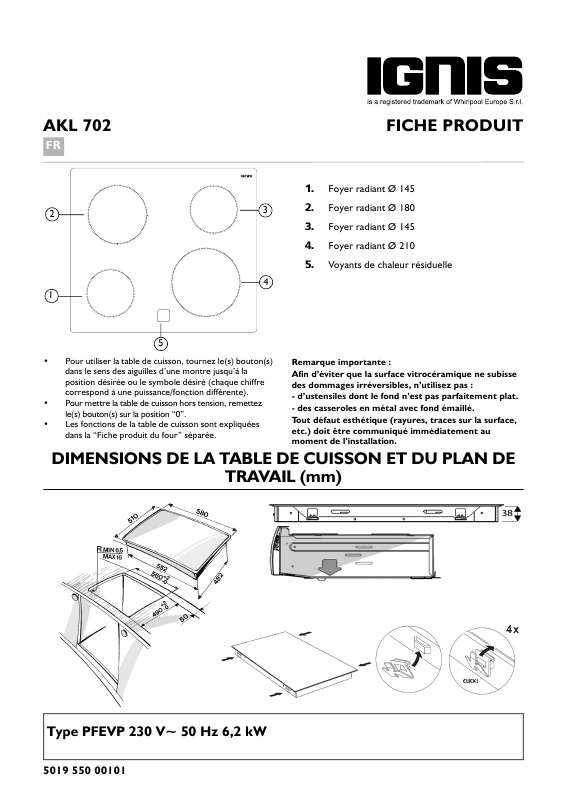 Guide utilisation WHIRLPOOL AKL 702 NE  - TABLEAU DE PROGRAMMES de la marque WHIRLPOOL