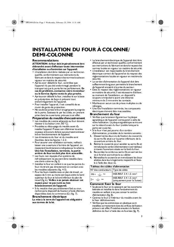 Guide utilisation WHIRLPOOL AKP 232 IX  - GUIDE D'INSTALLATION de la marque WHIRLPOOL