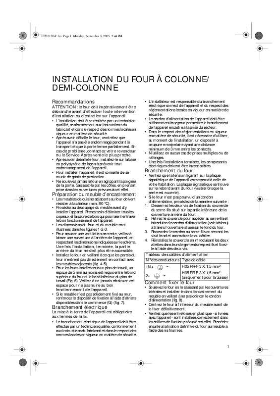 Guide utilisation WHIRLPOOL AKP 241 IX  - GUIDE D'INSTALLATION de la marque WHIRLPOOL