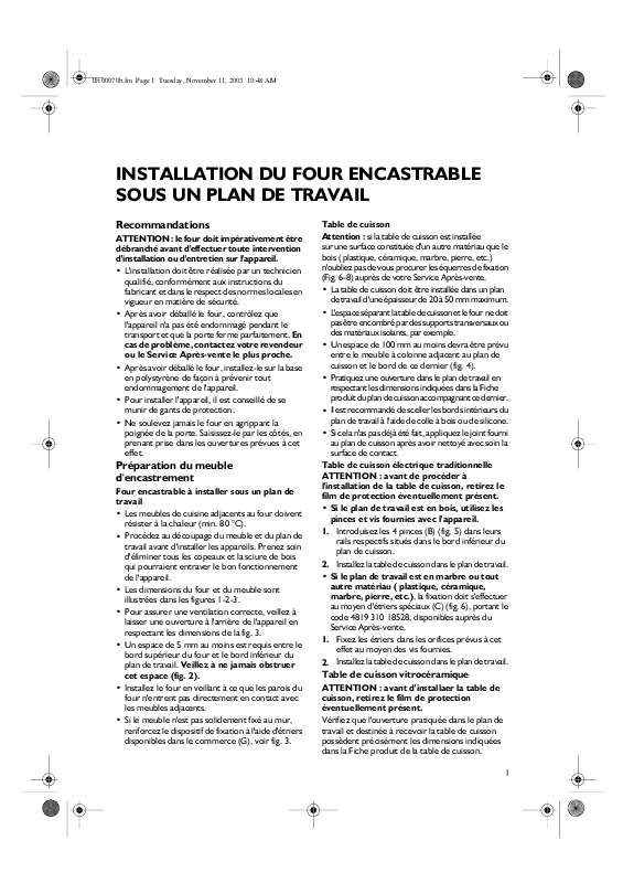 Guide utilisation WHIRLPOOL AKP 335 IX  - GUIDE D'INSTALLATION de la marque WHIRLPOOL
