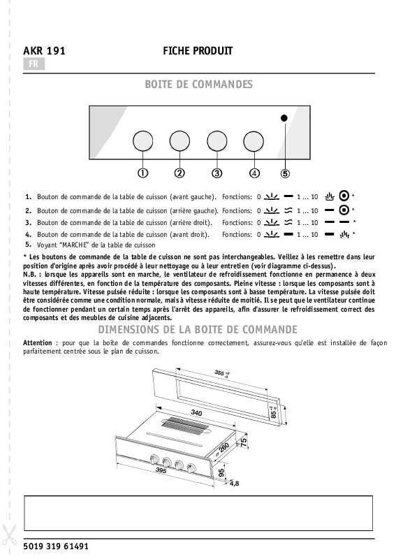 Guide utilisation WHIRLPOOL AKR 191/NB  - TABLEAU DE PROGRAMMES de la marque WHIRLPOOL