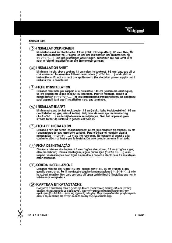 Guide utilisation WHIRLPOOL AKR 639 WH  - TABLEAU DE PROGRAMMES de la marque WHIRLPOOL