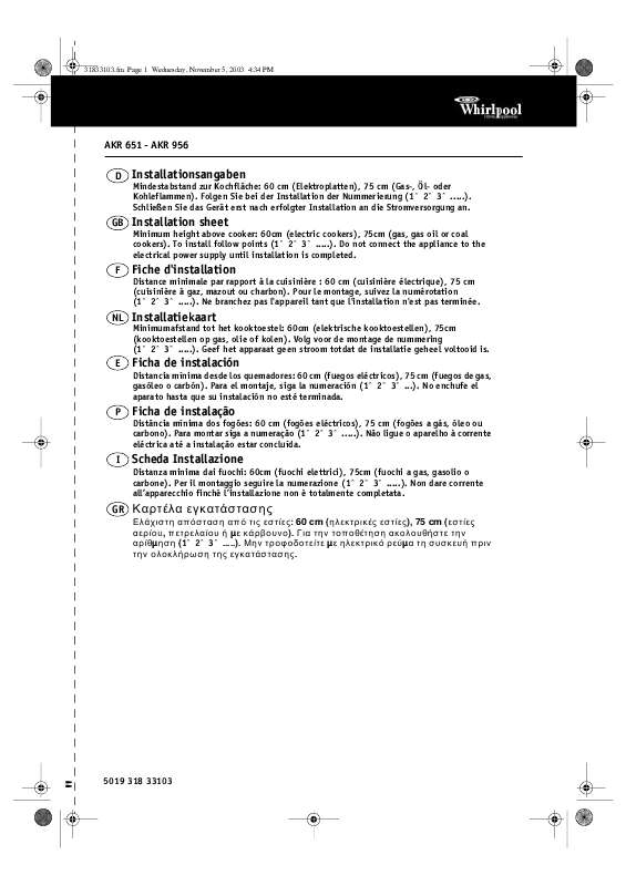 Guide utilisation WHIRLPOOL AKR 651 IX  - TABLEAU DE PROGRAMMES de la marque WHIRLPOOL