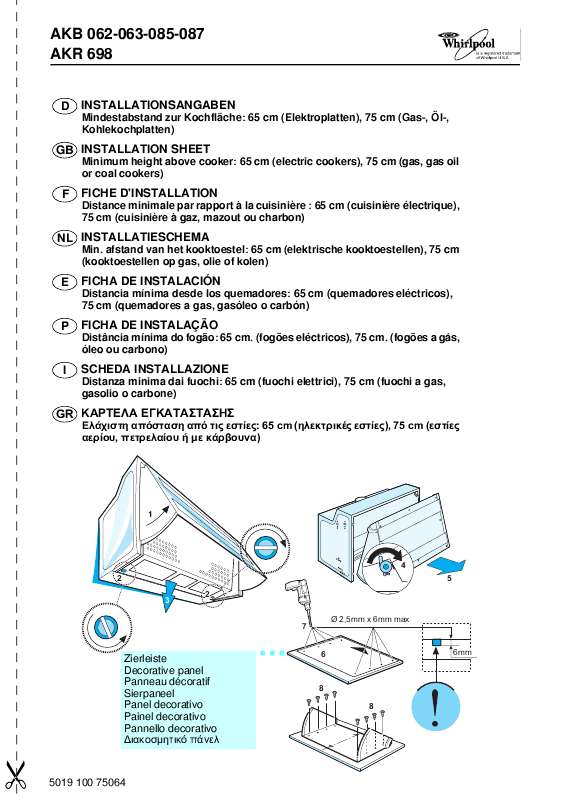 Guide utilisation WHIRLPOOL AKR 698 WH  - TABLEAU DE PROGRAMMES de la marque WHIRLPOOL