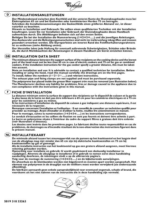 Guide utilisation WHIRLPOOL AKR 773 IX  - MODE D'EMPLOI de la marque WHIRLPOOL