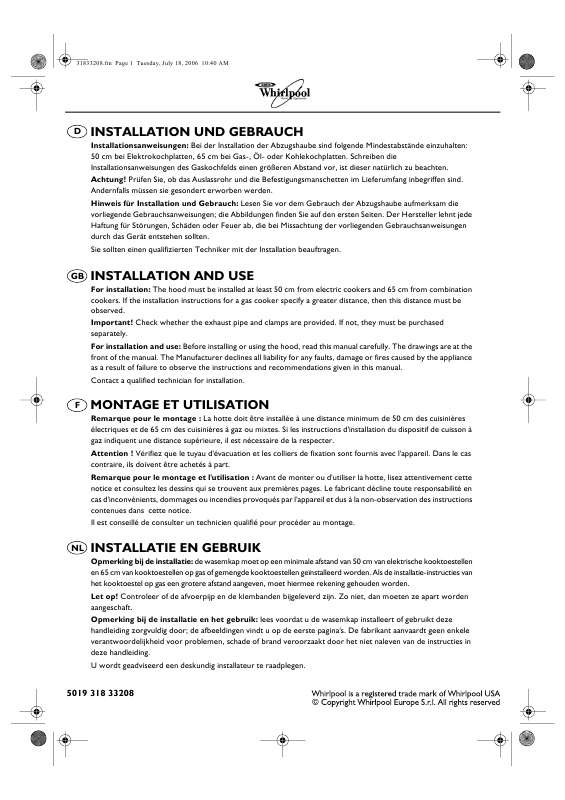 Guide utilisation WHIRLPOOL AKR 970 IX  - TABLEAU DE PROGRAMMES de la marque WHIRLPOOL